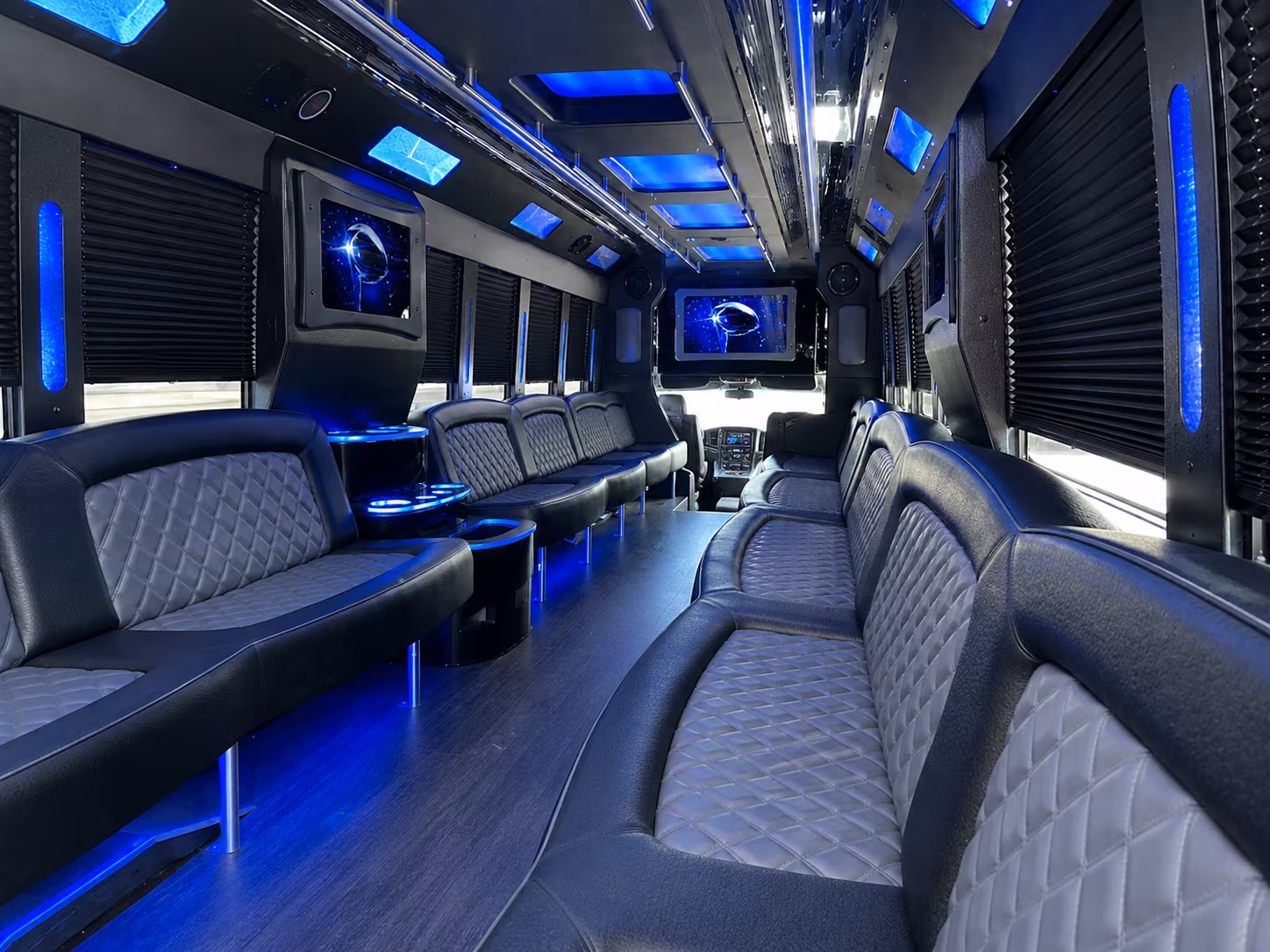 Interior of a party bus rental serving Fargo