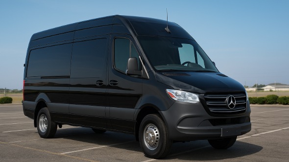 Exterior of Charter Bus Company Sioux Falls's 14 Passenger Sprinter Limousine in Sioux Falls
