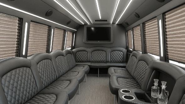 Interior of Charter Bus Company Lincoln's 28 Passenger Party Bus in Lincoln