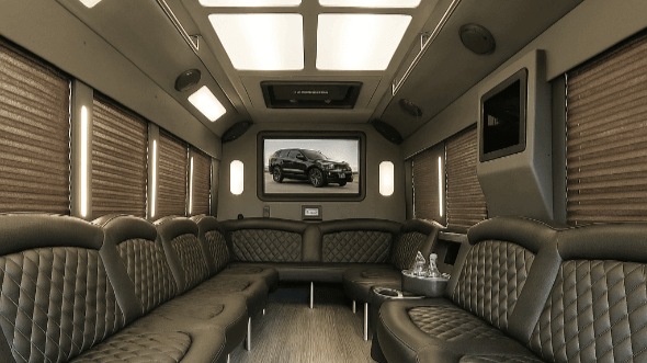 Interior of Charter Bus Company Sioux Falls's 28 Passenger Party Bus in Sioux Falls
