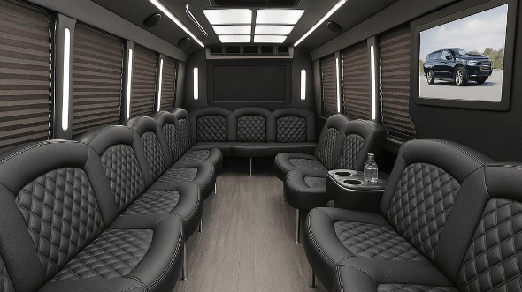 Interior of Charter Bus Company Lincoln's 30 Passenger Party Bus in Lincoln